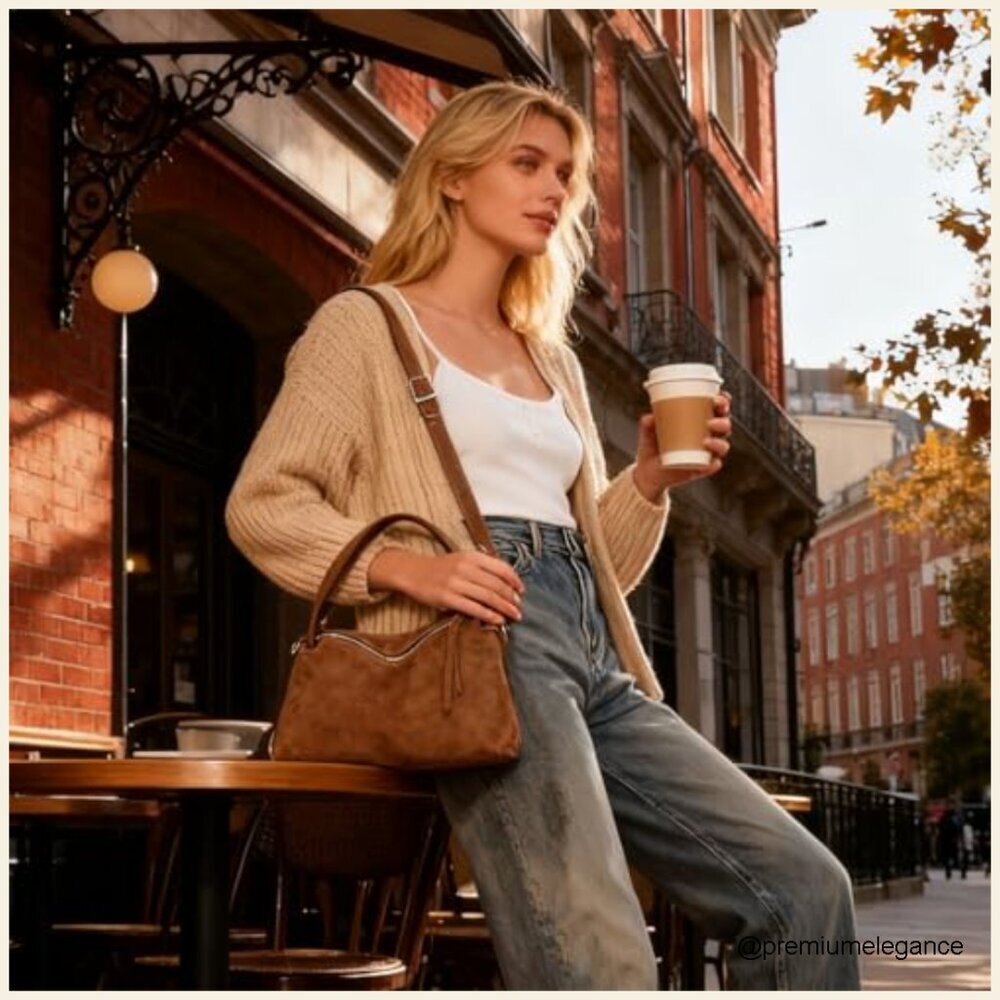 Suede Shoulder Bag Adjustable Strap Tote Handbag Slouchy Crossbody - Picture 2 of 7